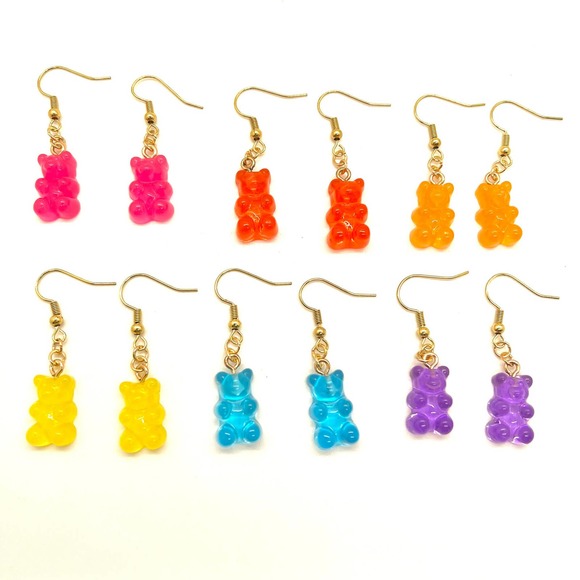 Mini Gummy Bear Earrings - Red, Pink, Orange, Yellow, Blue or Purple - Picture 2 of 9
